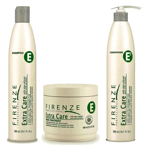 Firenze Professional Extra Care Trio - Champú 10.1 fl oz/10.1 fl oz, Acondicionador 10.1 fl oz/10.1 fl oz y Tratamiento Mascarilla 13.5 fl oz/13.5