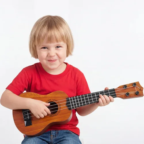 Miniatura 7 de Raimy Guitarra ukelele de 17 pulgadas para niños, 4 cuerdas, mini guitarra para niños, instrumentos musicales, juguetes educativos con púas