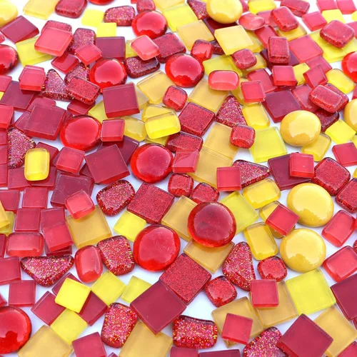Miniatura 4 de LITMIND Azulejos de Mosaico de Cristal Irregulares Surtidos Naranja Rojo, Paquete de Valor de 9 oz - Perfectos para Manualidades de Arte, Proyectos
