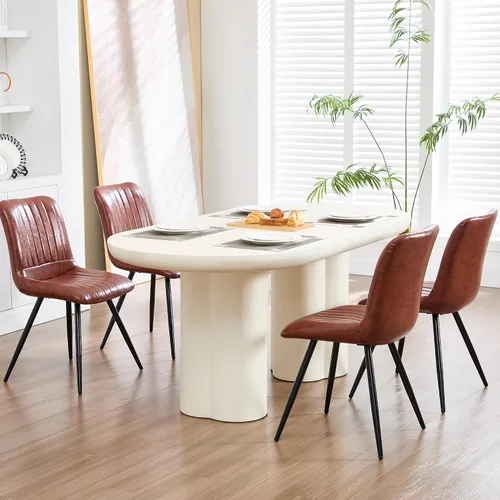 Miniatura 17 de Sillas de comedor, modernas sillas de comedor con cojines gruesos, sillas tapizadas de piel sintética para cocina, comedor con patas de metal