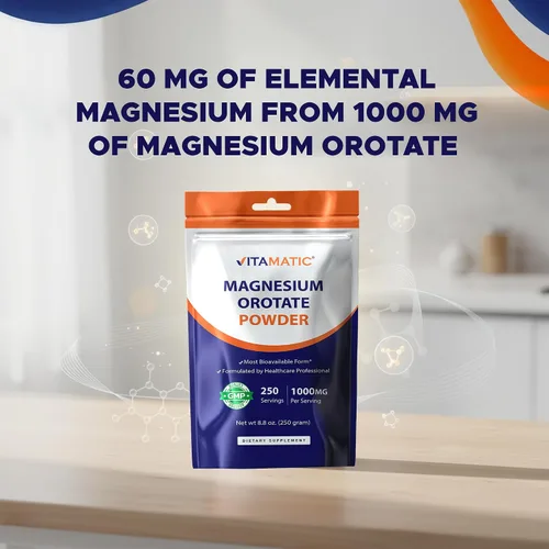Miniatura 6 de Vitamatic Orotato de magnesio 1000 mg por porción apoya la salud muscular, las articulaciones y el corazón, 8.82 oz - 250 porciones