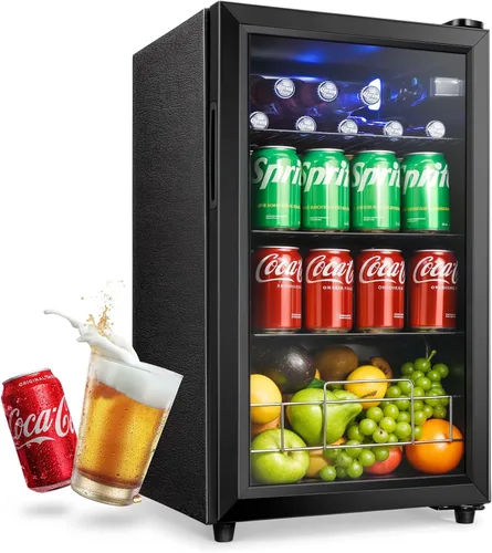 Anypro Refrigerador y enfriador de bebidas de 2.6 pies cúbicos, refrigerador con puerta de vidrio templado, refrigerador para 126 latas de vino,
