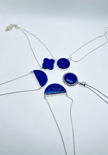 Miniatura 5 de Collar de lapislázuli azul afgano 100% natural y original con colgante de plata 925 de 19 pulgadas para niñas, mujeres y novias para el día de San