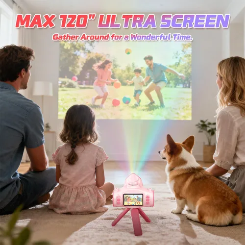Miniatura 5 de Cámara para niños con proyector, selfie de pantalla grande 1080P, cámara de video para niños con trípode, tarjeta de memoria de 32GB, cámara