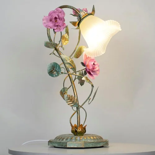 Miniatura 4 de Meefad Lámpara de mesa floral, elegantes lámparas de mesita de noche con pantalla de cristal, luz nocturna para niñas para escritorio pequeño