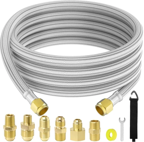Extensión de manguera de propano de alta presión de 12 pies con acoplamiento de conversión NPT hembra de 1/2 pulgada, NPT macho de 1/4 pulgadas,