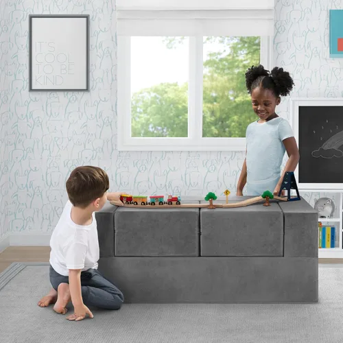 Miniatura 11 de Delta Children Sofá convertible y juego para niños y niños pequeños, sofá modular de espuma y tumbona abatible con 2 otomanas, color gris