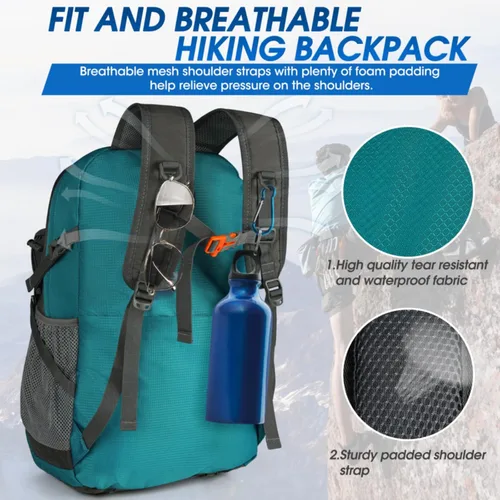 Miniatura 3 de IGOLUMON Mochila de senderismo de 40 L, plegable, ligera, mochila de camping para hombres y mujeres, impermeable, mochila de senderismo al aire Verde