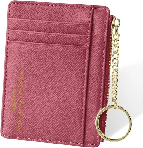 Miniatura 36 de URAQT Cartera para tarjetas de crédito, cartera minimalista de cuero delgado con cremallera, mini protector de tarjeta de crédito, llavero bolsillo
