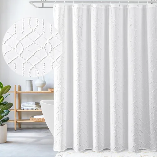 Miniatura 10 de Gibelle Cortina de ducha negra para baño, juego de cortina de ducha de tela texturizada geométrica en relieve 3D con ganchos, diseño moderno