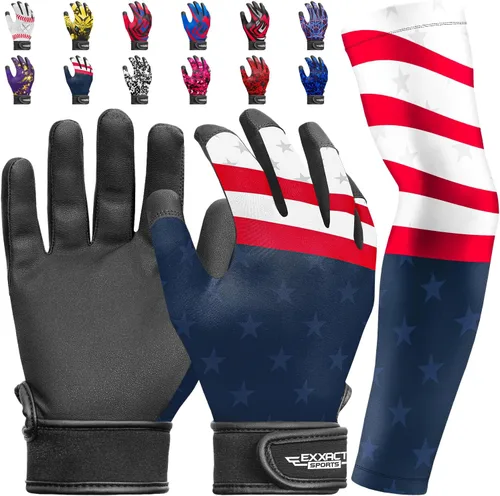 Miniatura 13 de Guantes de bateo para jóvenes de Exxact Sports con mangas para brazos para niños y niñas, guantes de béisbol para niños para bateo de sóftbol