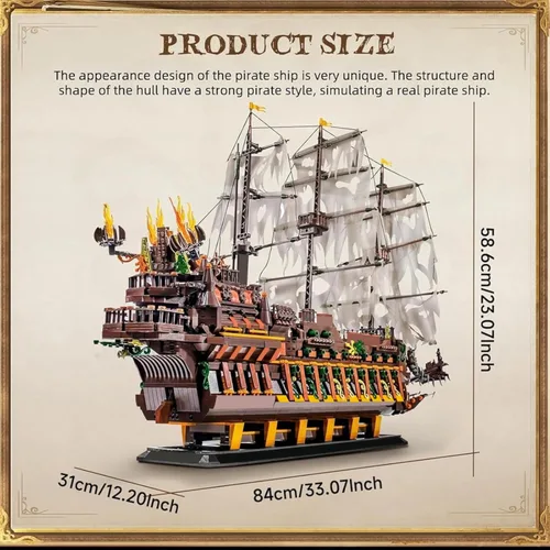 Miniatura 6 de Mould King Kits de Bloques de Construcción de Modelo de Barco Pirata Grande, Bloque de Construcción de Barco Pirata Holandés MOC para Construir