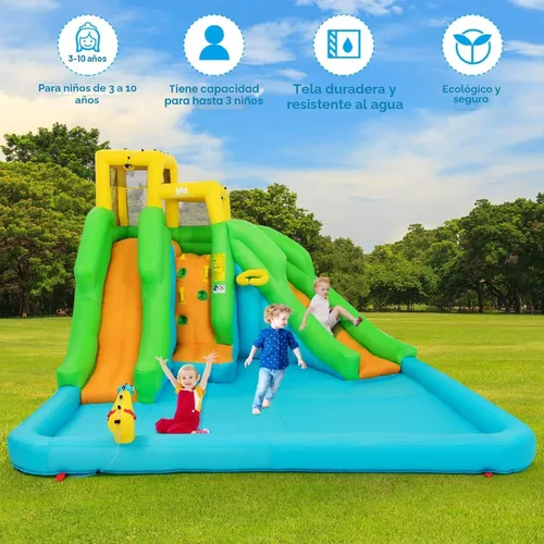 Miniatura 3 de Boundtech - Casa inflable para saltar, para usar en la alberca, con dos toboganes, pared de escalada, aro de baloncesto, alberca para sambullirse