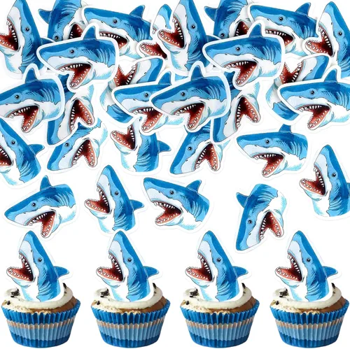 Miniatura 26 de 40 piezas comestibles bajo el mar, sirena, cupcakes, algas, pulpos, estrellas de mar, cupcakes, lindos animales del océano, selecciones de alimentos