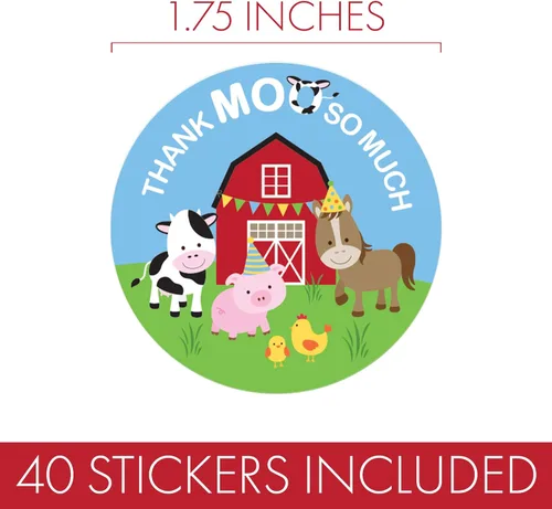 Miniatura 3 de Barnyard Thank You Moo So Much Stickers - 1.75 pulgadas - 40 etiquetas Pegatina redonda