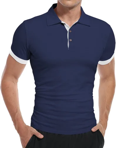 Miniatura 2 de KUYIGO Camisas polo de manga larga para hombre estilo informal ajustadas diseño básico de algodón