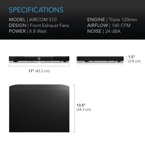 Miniatura 6 de AC Infinity AIRCOM S10, Sistema de Ventilador Soplador de Enfriamiento Silencioso de 17" Extracción Frontal para Receptores, Amplificadores, DVR