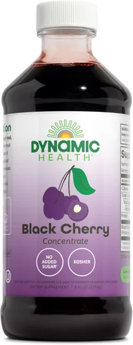 Dynamic Health Concentrado de jugo 100% puro de cereza negra sin azúcar, sin aditivos ni conservantes, antioxidante, 8 onzas (el embalaje varía)