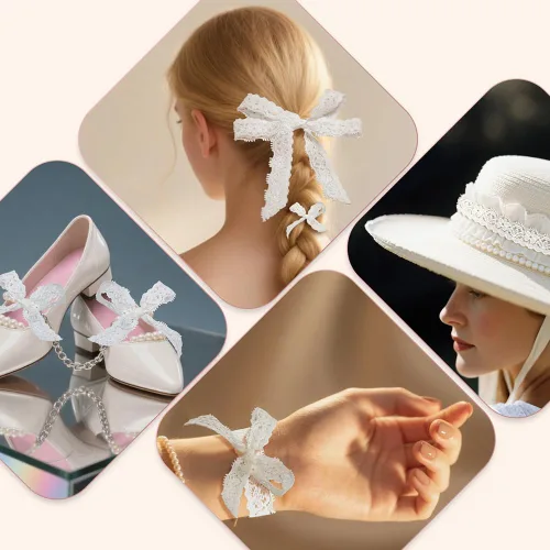 Miniatura 5 de Cinta de encaje blanco de 30 yardas, ribete de encaje elástico estrecho de 0.6 pulgadas, ribete elegante para manualidades, envoltura de regalos