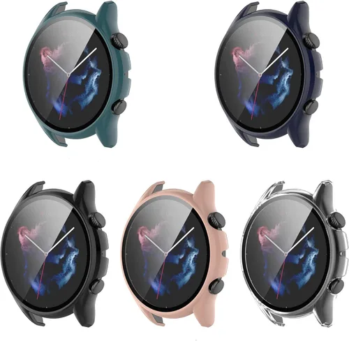 Funda compatible con Amazfit GTR 3 Pro/GTR 3, protector de pantalla delgado de PC [marco de color de metal chapado] [cobertura completa 3D] con