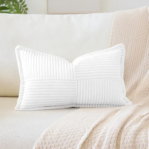 Miniatura 14 de OTOSTAR Fundas de almohada de pana a rayas con empalme, fundas de almohada bohemias súper suaves laterales decorativas con textura para sofá, cama