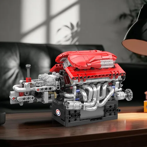 Miniatura 5 de Mould King 10226 FE Supercar V12 Kit de construcción de motor con caja de cambios, modelo mecánico de más de 863 piezas con transmisión de múltiples