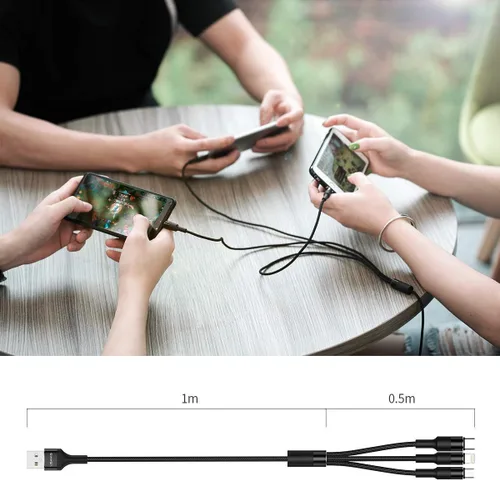 Miniatura 6 de USAMS Paquete de 2 cables de carga múltiple, cable de carga múltiple USB trenzado de nailon 3 en 1 de 5 pies, cable de carga rápida compatible