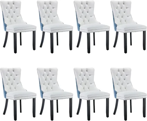 Miniatura 127 de SoarFlash Juego de 2 sillas de comedor de tela de lino, sillas de comedor tapizadas con ribete de cabeza de clavo y patas de madera de color claro