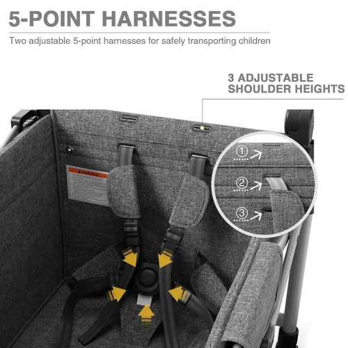 Miniatura 7 de EVER ADVANCED - Carros plegables para dos niños y carga, carro plegable colapsable con mango ajustable, toldo extraíble con arnés de 5 puntos, negro
