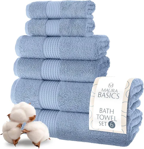 Miniatura 36 de MAURA Basics - Toallas de baño de 100 % algodón turco con bucles de gancho. Juego de toallas de felpa absorbentes de lujo extra grandes para baño