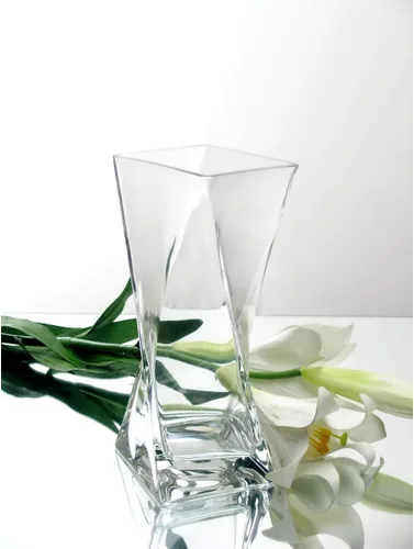 Miniatura 9 de WGVI Twist Bouquet Vase, 3.5" W, 9.25" H, Clear Square Block Gathering Hurricane Glass Floral Container, Centerpiece, Home Wedding Event Decor, 1