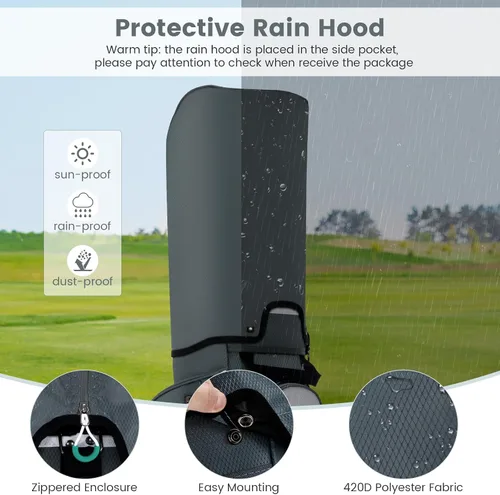 Miniatura 4 de Goplus Bolsa de carrito de golf con 14 divisores superiores, bolsa de golf con 7 bolsillos con cremallera, bolsa refrigerante, capucha para lluvia
