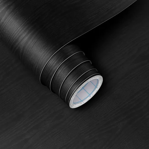 Vinjiasin Papel tapiz para despegar y pegar, papel tapiz negro, papel de contacto de madera negra, autoadhesivo, extraíble, papel de pared de