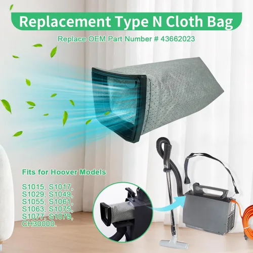Miniatura 2 de Paquete de 6 bolsas de filtro de tela CH3000 de repuesto para Hoover Porta Power Swingette S1015 S1029 CH30000 Aspiradora comercial de repuesto
