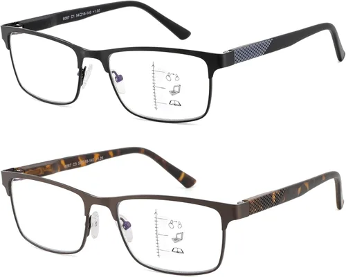 Miniatura 11 de Lentes de lectura progresivas bifocales sin línea, multifocales, con bloqueo de luz azul, para computadora, marco metálico para hombres