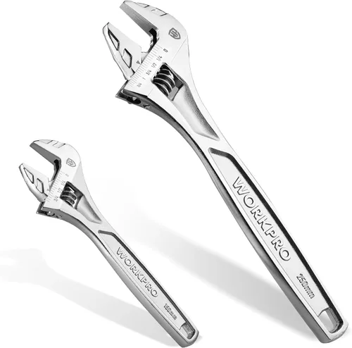 Miniatura 9 de WORKPRO - Llave ajustable de 4 pulgadas de servicio pesado con escala imperial y métrica, llave premium de acero Cr-V, cromada