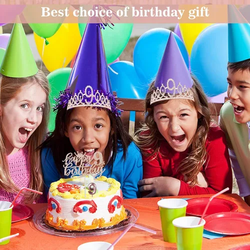 Miniatura 7 de Decoraciones de cumpleaños de 9 años para niña, que incluyen banda, corona, vela numérica y adorno para pastel; suministros de recuerdos de fiesta