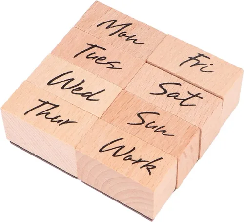 Miniatura 6 de Juego de 16 sellos de goma de madera, letras de semana y abreviaturas para manualidades, álbumes de recortes, decoración de diario y cuenta de mano
