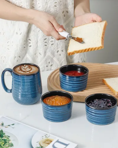 Miniatura 6 de Hasense Ramekins de 8 oz Aptos para Horno para Crème Brûlée, Juego de 6 Platos de Soufflé de Cerámica Aptos para Horno, Cuencos de Porcelana