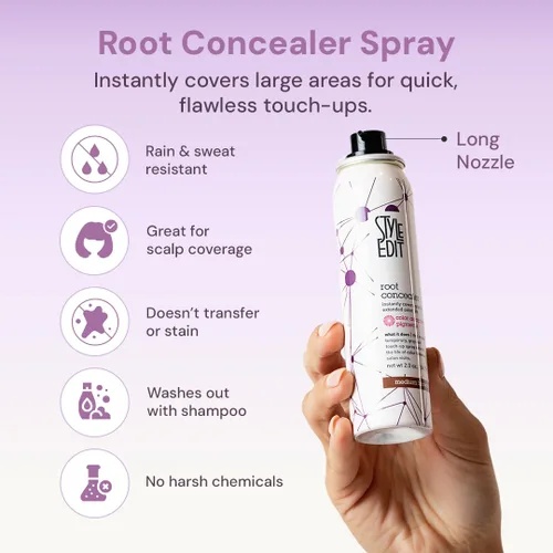 Miniatura 2 de Style Edit Spray de retoque de raíz para cabello castaño claro, cubre el color del cabello para cobertura de cabello gris, tinte temporal