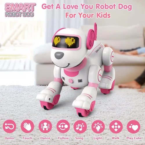 Miniatura 5 de VATOS - Perro robot de control remoto para niños - Perro robot de juguete interactivo con toque y seguimiento, robot perro de 17 funciones, cachorro