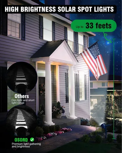 Miniatura 3 de Focos solares para exteriores, focos solares brillantes para paisaje, impermeables, 18 LED, 2 en 1, luz de bandera con energía solar, luces