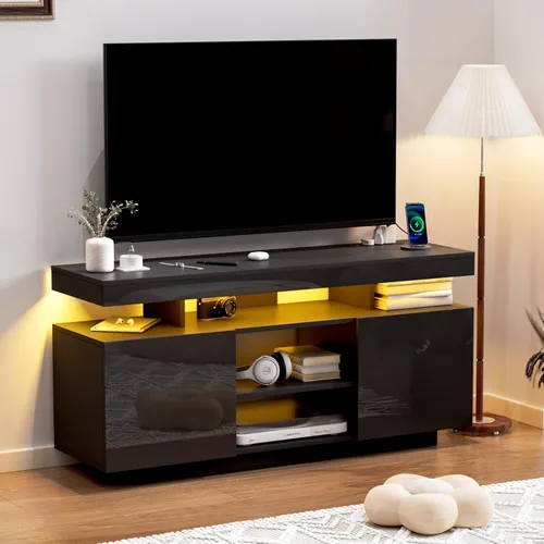 Miniatura 15 de HOMMPA Soporte de TV LED moderno para TV de 65/60/55 pulgadas con tomas de corriente - Centro de entretenimiento con almacenamiento para consola