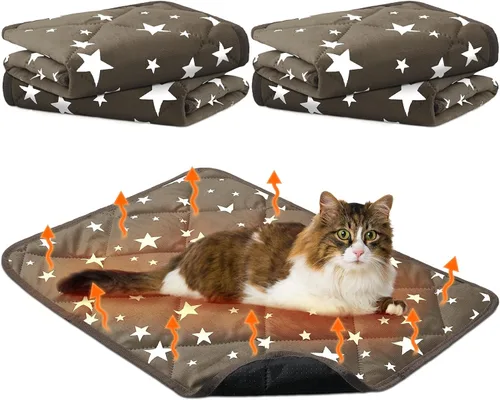 Miniatura 14 de Namalu Paquete de 4 Camas Autocalentables para Gatos, Alfombrilla Autocalentable para Gatos con Patrón de Estrella, Almohadilla Suave para Jaula