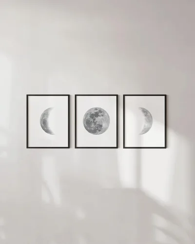 Miniatura 5 de HAUS AND HUES Arte de pared de fases lunares – Juego de 3 impresiones artísticas de las etapas de la luna, decoración de pared celestial, 8 x 10 3