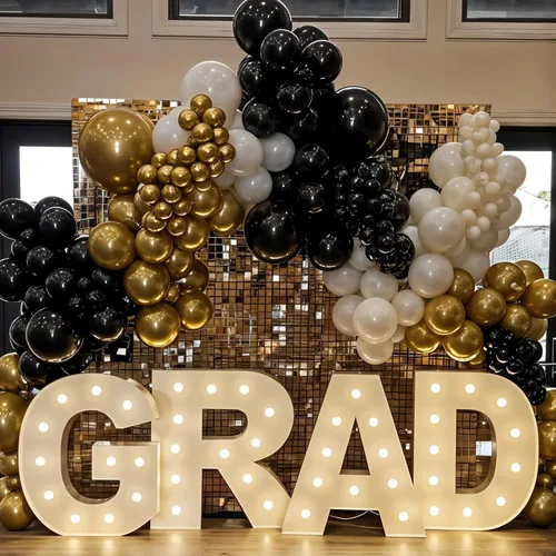 Miniatura 6 de Globos de Graduación 2025, 50 Piezas Globos de Graduación Negro Dorado de 12 Pulgadas para Suministros de Decoración de Fiesta de Graduación