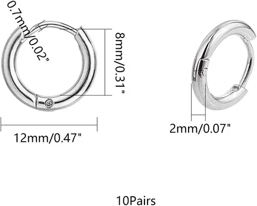 Miniatura 3 de UNICRAFTALE 20 aretes de aro pulidos a mano de 0.472 in, aretes de aro de acero inoxidable de 0.028 in, componentes de alambre de acero inoxidable