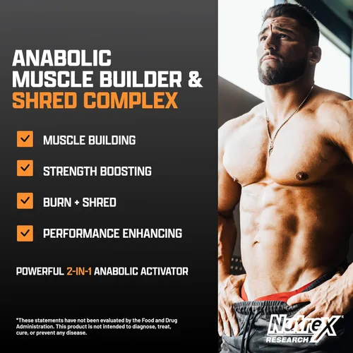 Miniatura 2 de Nutrex Research Anabol Ripped Constructor de Músculo Anabolizante para Hombres, Suplemento 2-en-1 de Construcción Muscular y Reducción, (60 unidades)