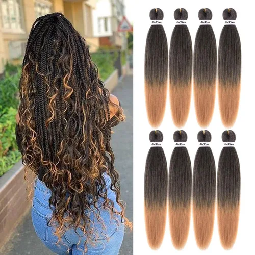 Miniatura 38 de Liang Dian Cabello Trenzado Preestirado Ombre de 12 Pulgadas, 8 Paquetes de Trenzas de Ganchillo Sintéticas, Ajuste con Agua Caliente, Extensiones