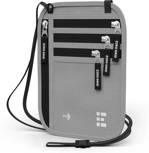Miniatura 21 de Cartera para el cuello para viajes y pasaporte con bloqueo RFID, delgada y fácil de ocultar, bolsa de viaje de nailon para hombres y mujeres
